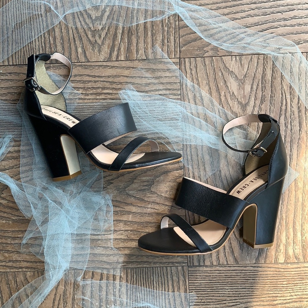 Black Leather Block Heel Sandal